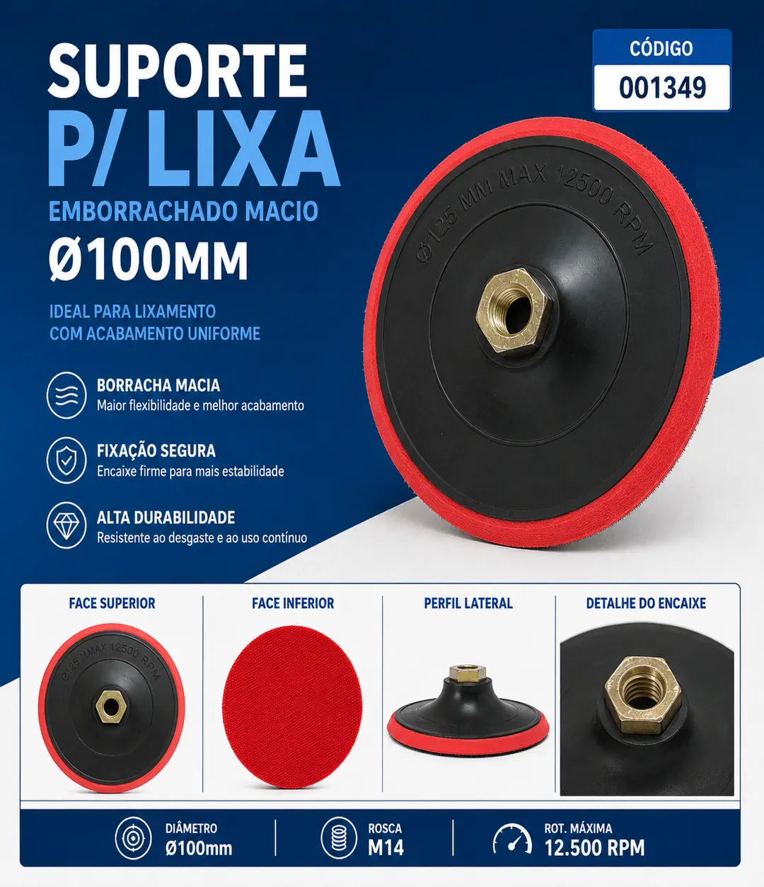 Suporte para Lixa Emborrachado Macio 100 mm