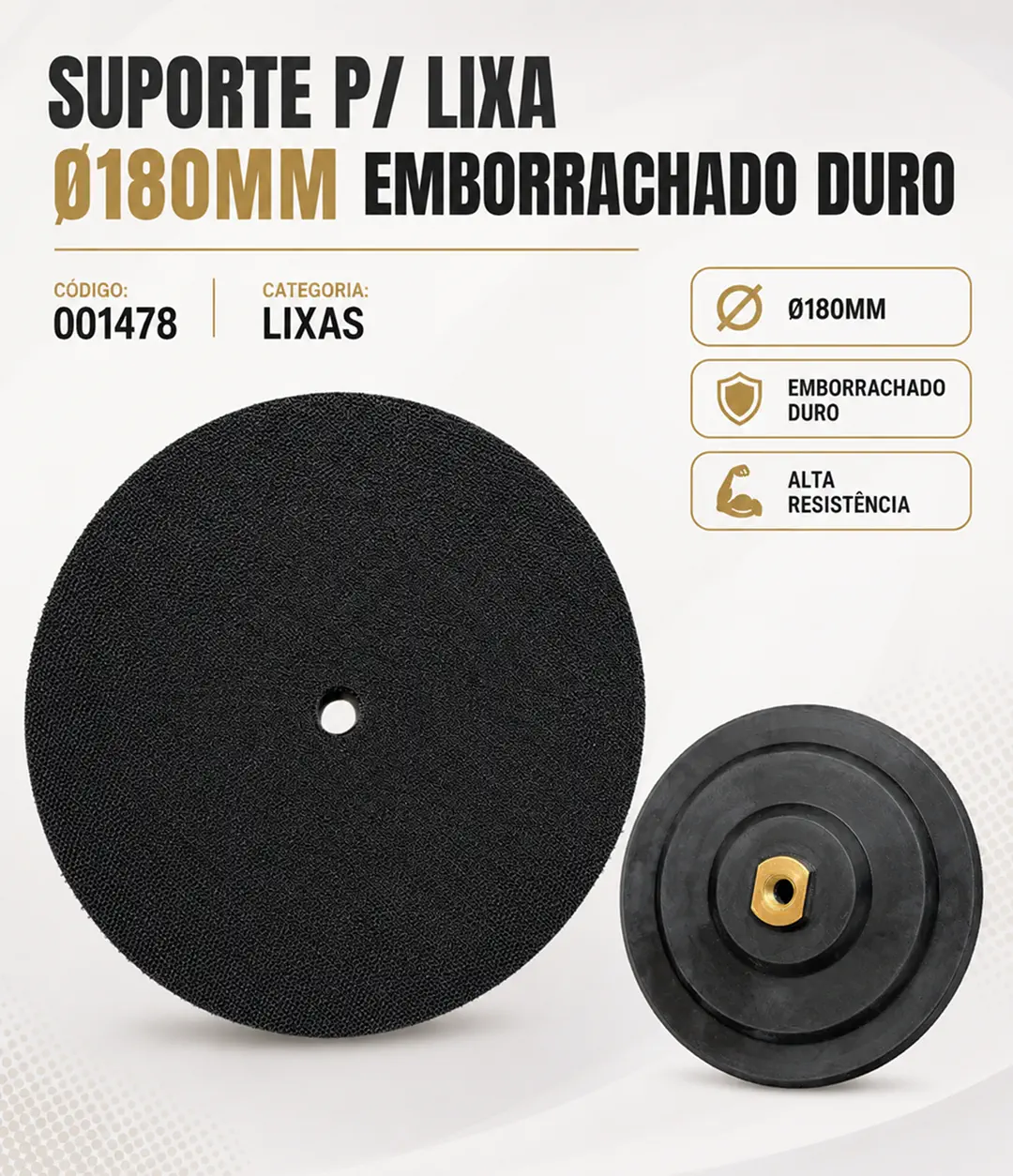 Suporte para Lixa Emborrachado Duro 180 mm