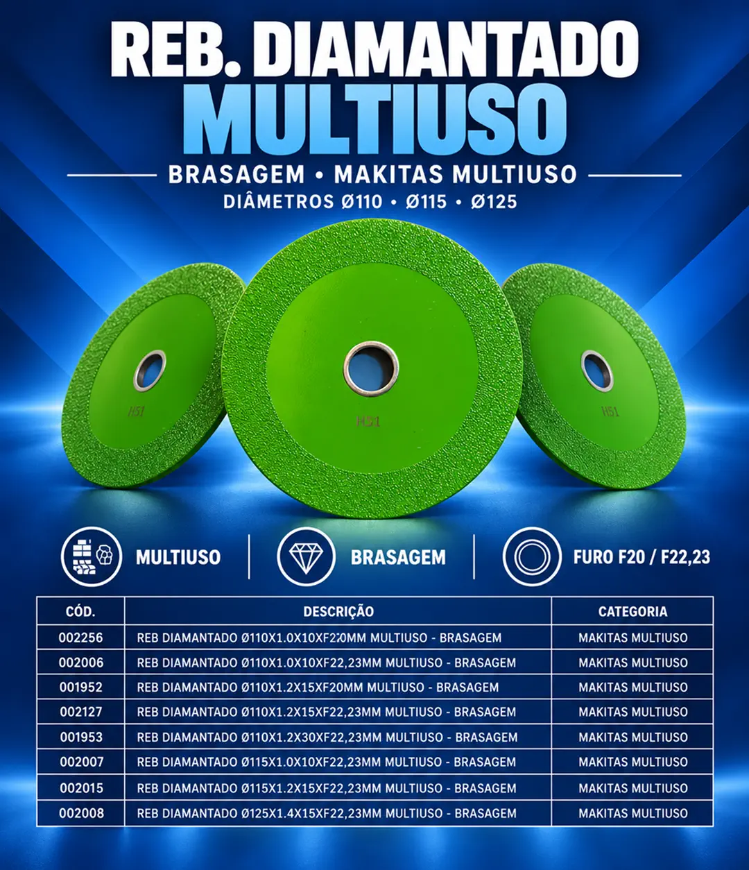 Rebolo Diamantado Multiuso 110, 115 e 125 mm