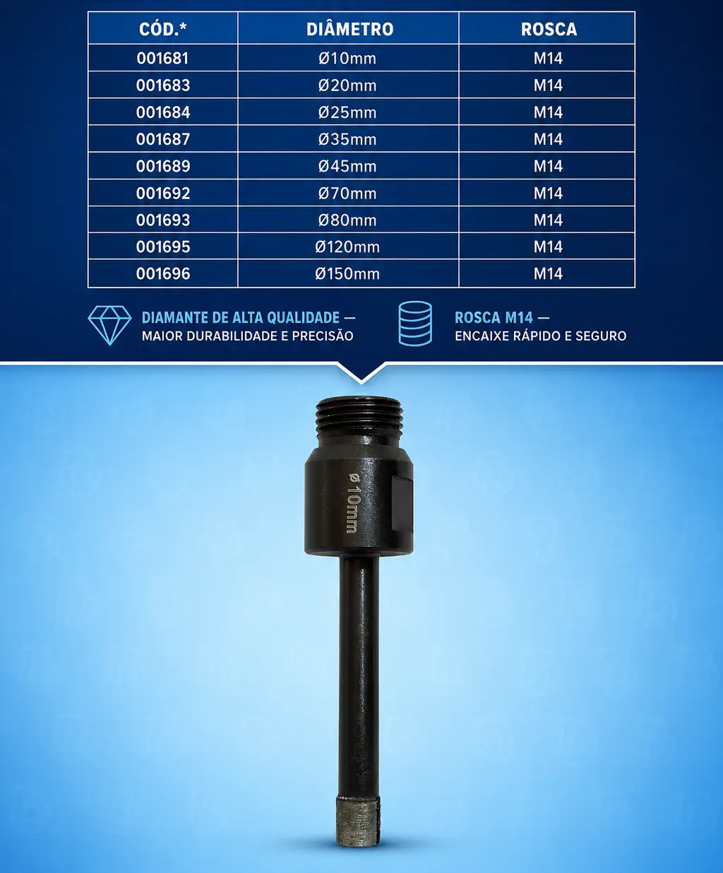 Broca Diamantada Preta M14 35 mm