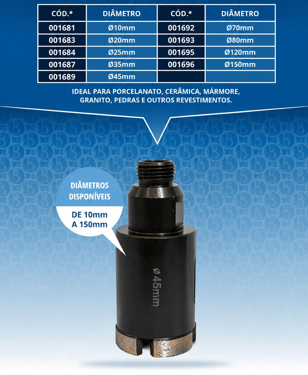 Broca Diamantada Preta M14 150 mm