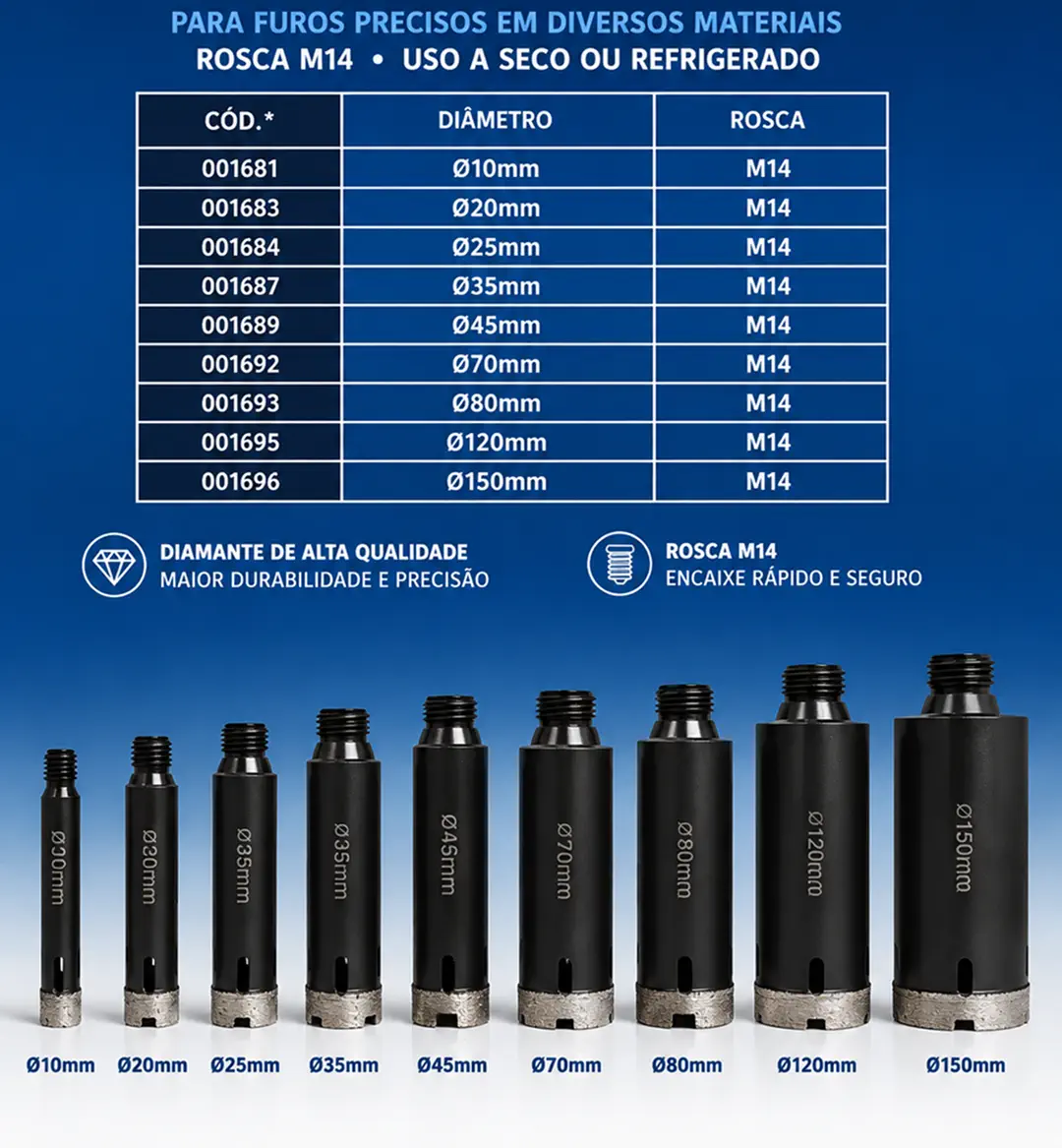 Broca Diamantada Preta M14 45 mm